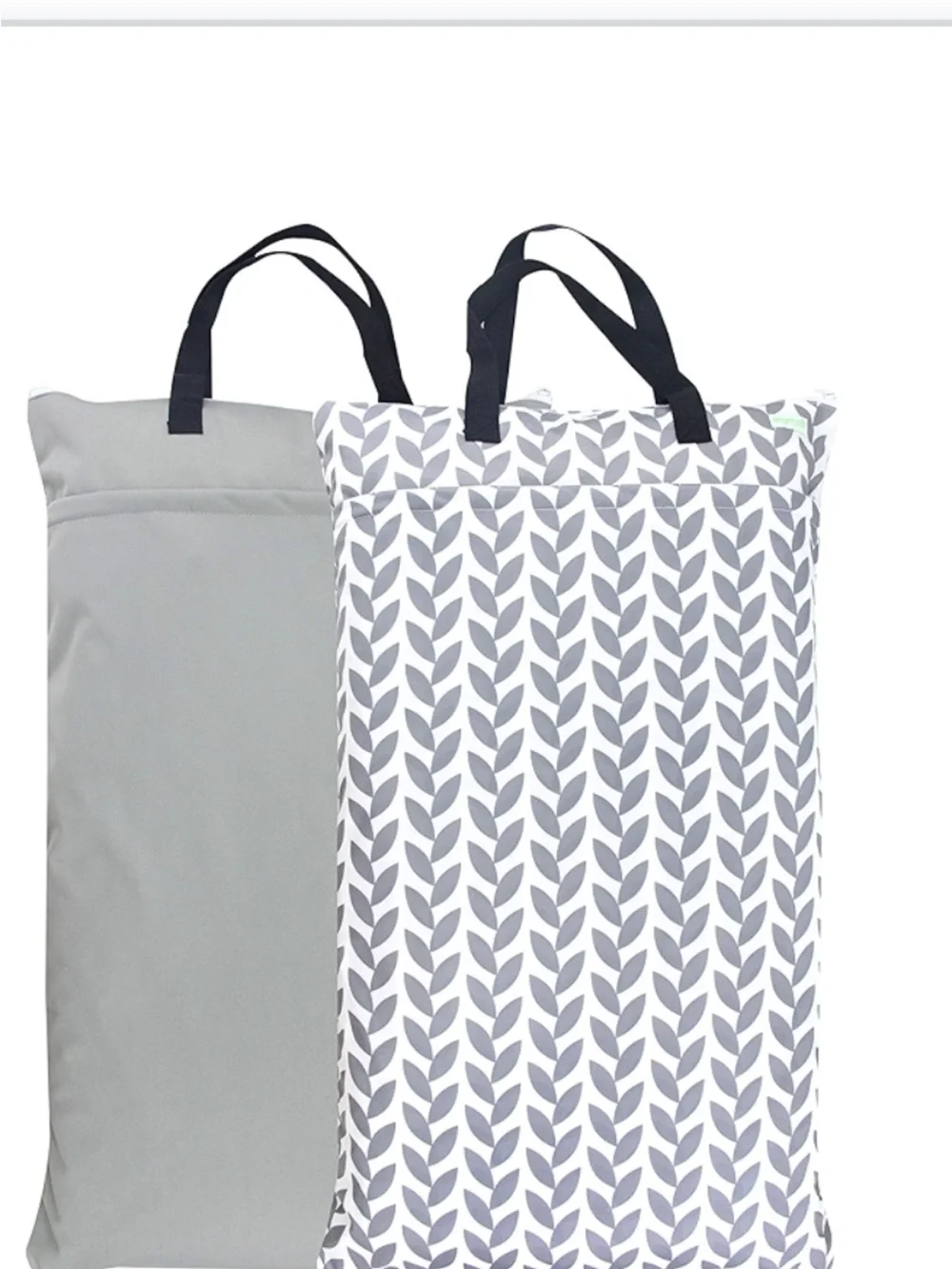 2 Pack Reusable Hanging Wet/Dry Cloth Diaper Bag Grey & Grey Leaf